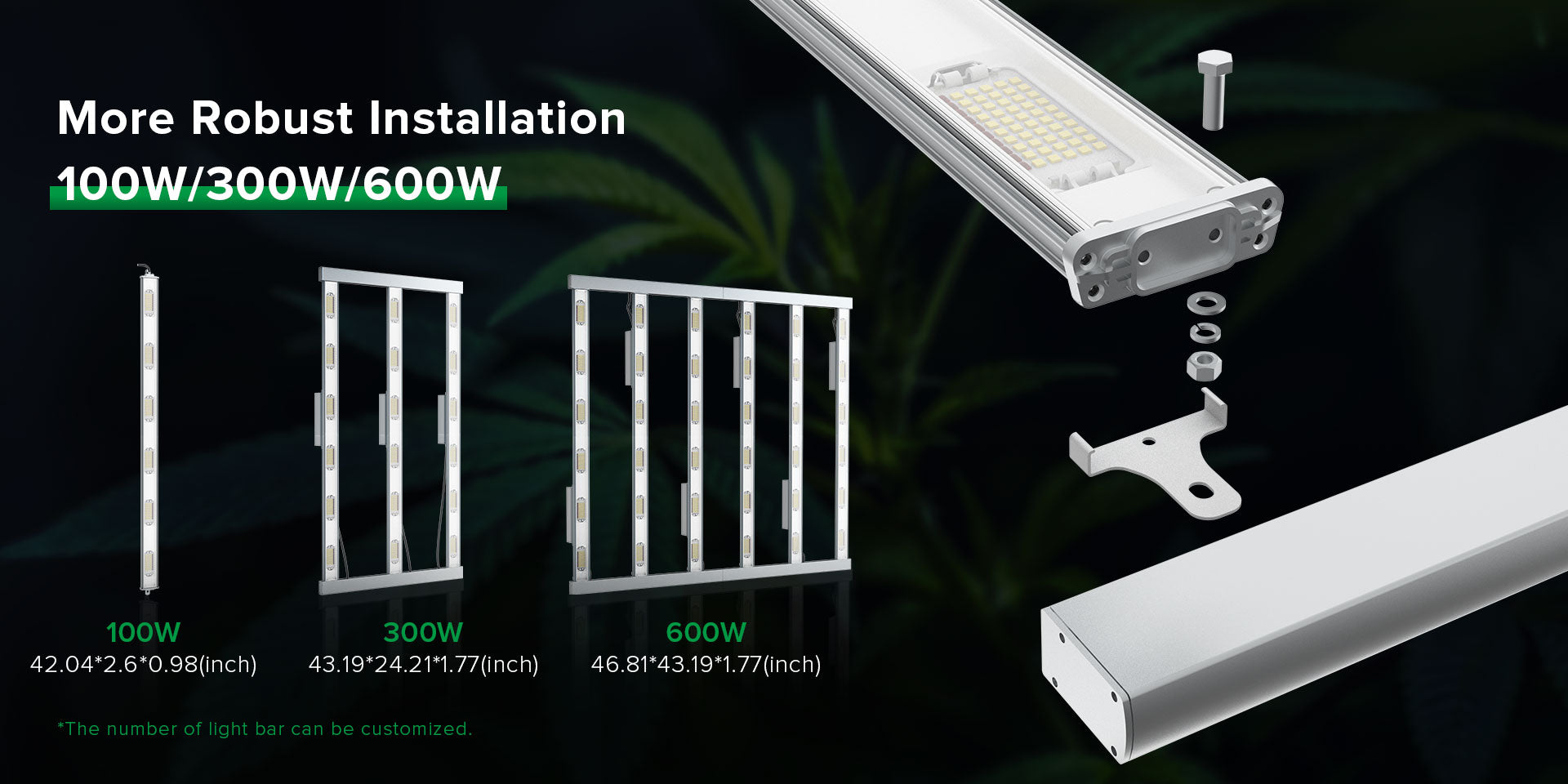 More Robust Installation，the number of light bar can be customized.
