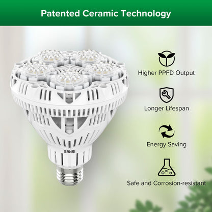 BR30 30W Adjustable Tripod Stand Grow Light with Remote Control, SANSI Grow Lights for Indoor Plants, Full Spectrum 600W Equivalent, Energy Efficient 30W Plant Lights for Indoor Growing, Adjustable Tripod Stand Grow Lights with Remote Control Auto Timer, Patented Ceramic Technology