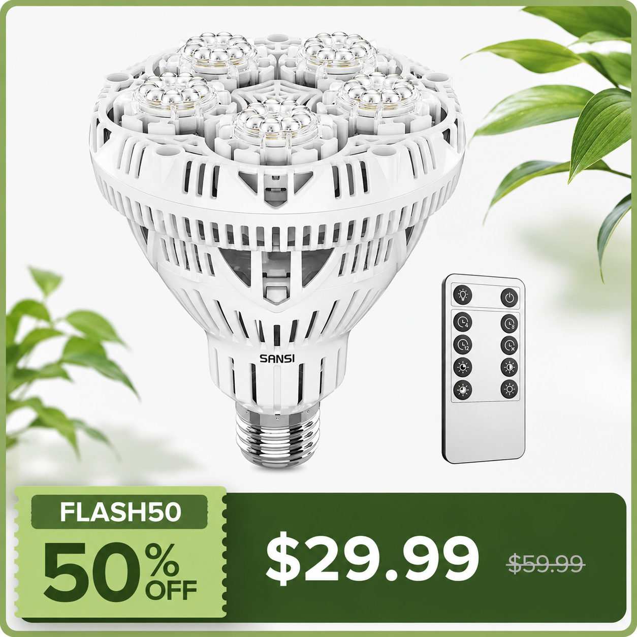 SANSI BR30 30W LED Grow Light Bulb With Remote Control (US ONLY)