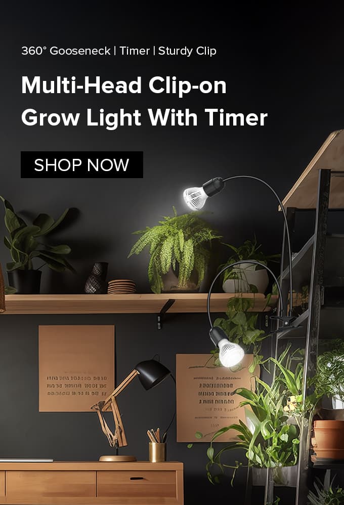 Multi-Head clip-on Grow Light With Timer，adopted 360° gooseneck,timer and sturdy clip.