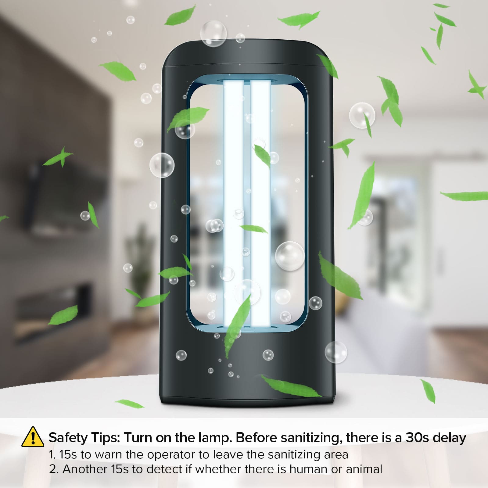 SANSI 18W UV Light Sanitizer with Remote Control，Safety tips: Turn on the lamp. Before sanitizing, there is a 30s delay.
