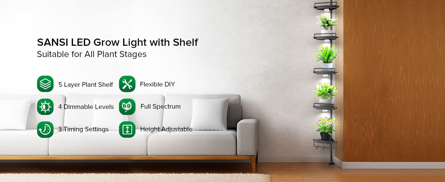 SANSI 20W LED Puck Grow Light with Shelf (US ONLY), suitable for all plant stages.