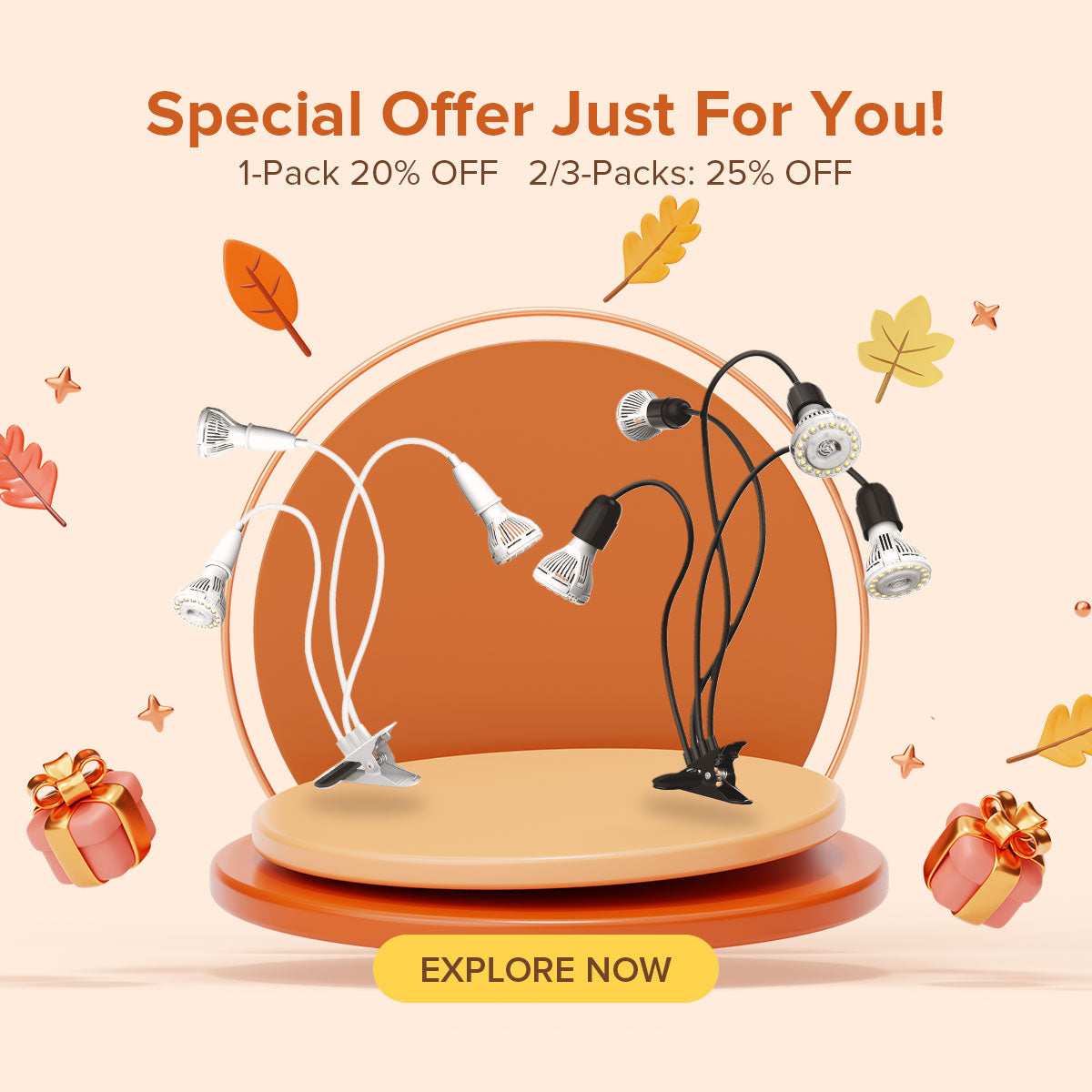 Special Offer Just For You! Multi-head clip grow light, 1 ltem: 20% Off & 2-3 ltems: 25% Off!