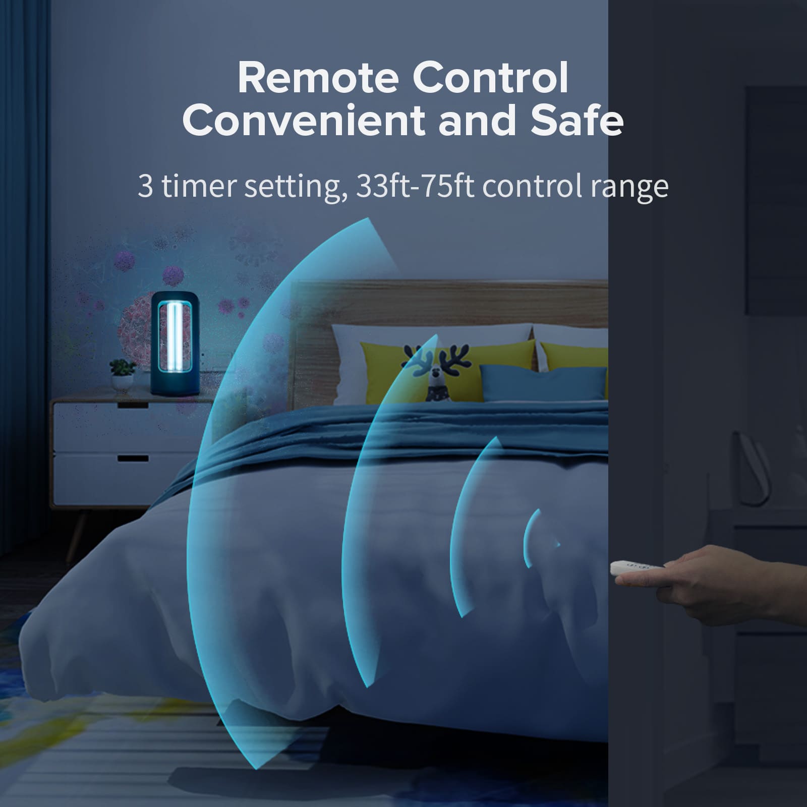 SANSI 27W UV Light Sanitizer with Remote Control, convenient and safe, 3 timer setting, 33ft-75ft control range.