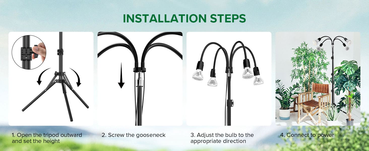 The installation of SANSI 40W Grow Light with Adjustable Tripod Stand is convenient.