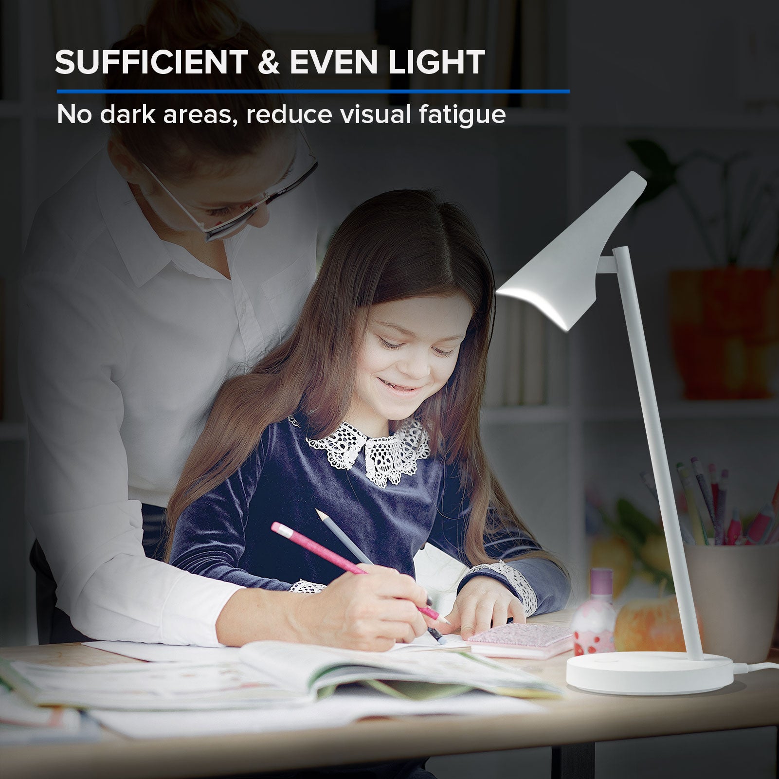 6W LED Desk Lamp (US ONLY) is sufficient，even light，no dark areas and reduce visual fatigue.
