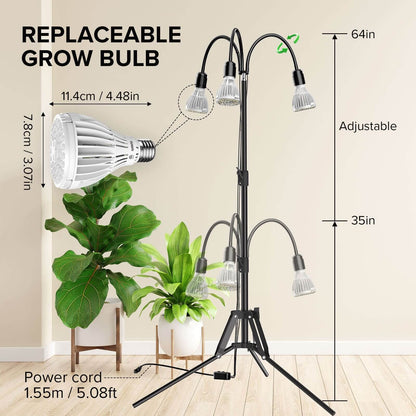 The 32W grow bulb is replaceable, power cord 5.08ft.