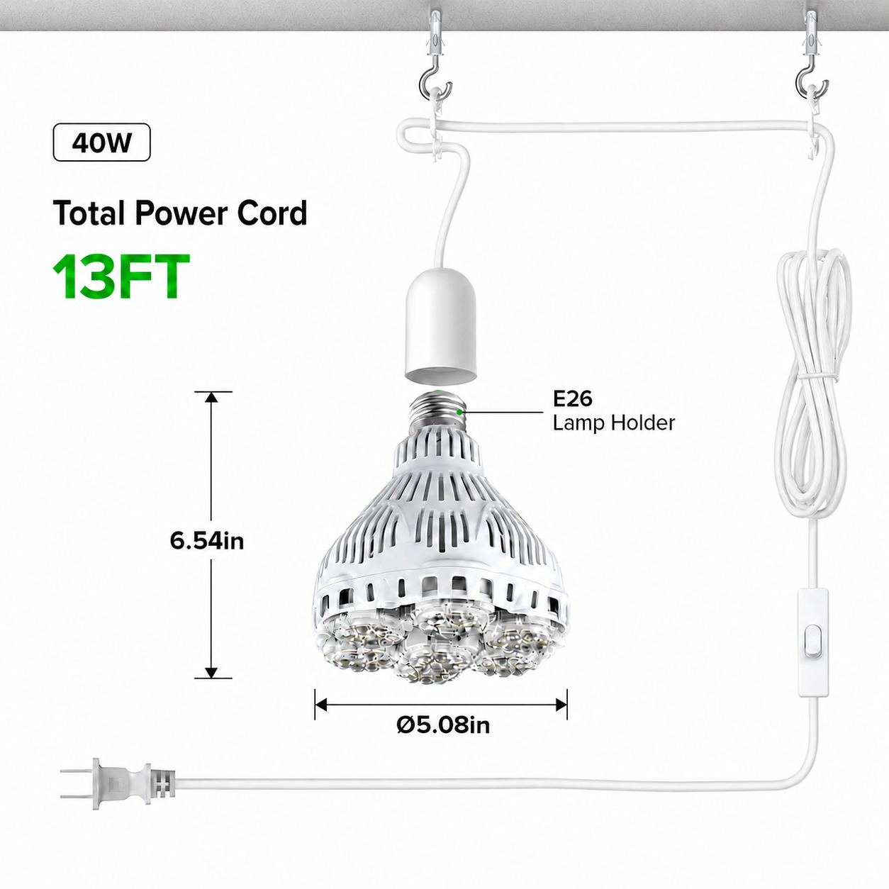 SGLEDs BR30 40W Hanging Grow Light Bulb with Remote Control(US ONLY)
