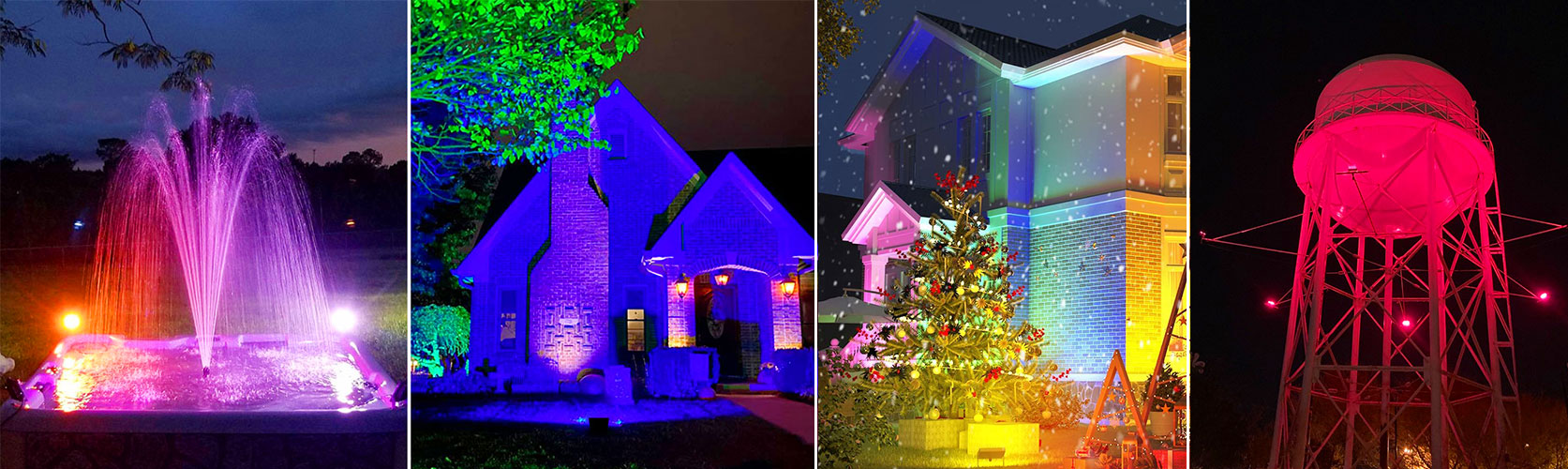 This kind floodlight is used for RGB ambient lighting of the swimming pool，church facades and Christmas tree.It looks beautiful at night.