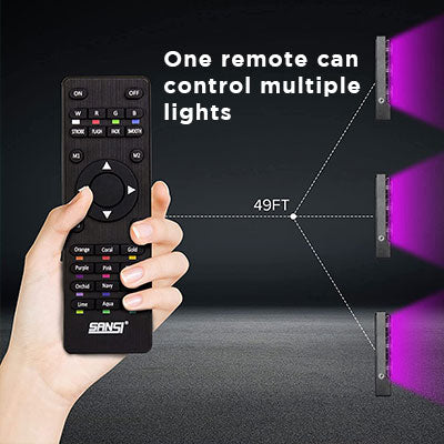 Group Control & Memory Function：One remote can control multiple lights within 49ft radius, the flood Lights will stay at your last setting, while turn on again.