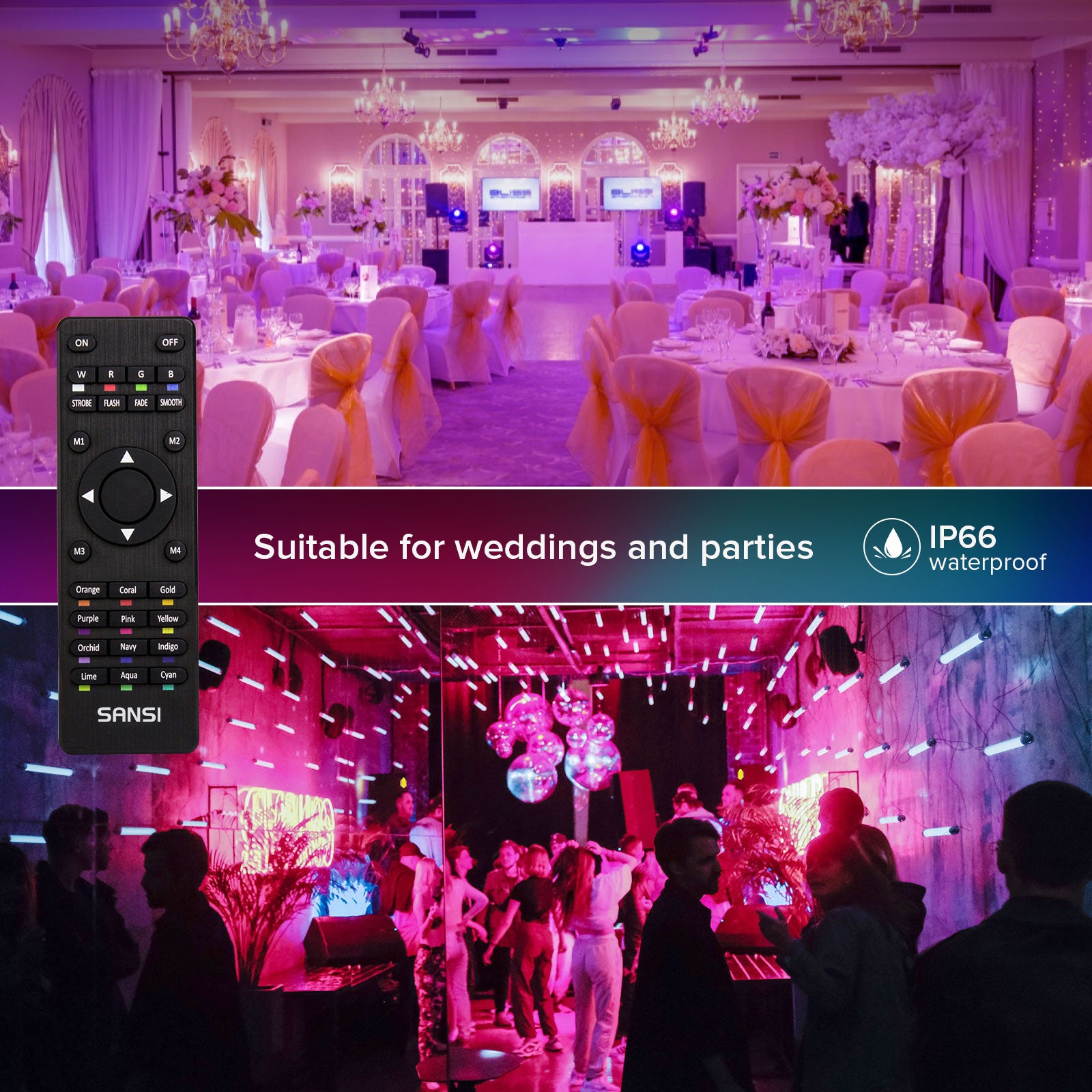 Upgraded 50W RGB LED Flood Light (US ONLY) is IP66 waterproof，which is suitable for weddings and parties.