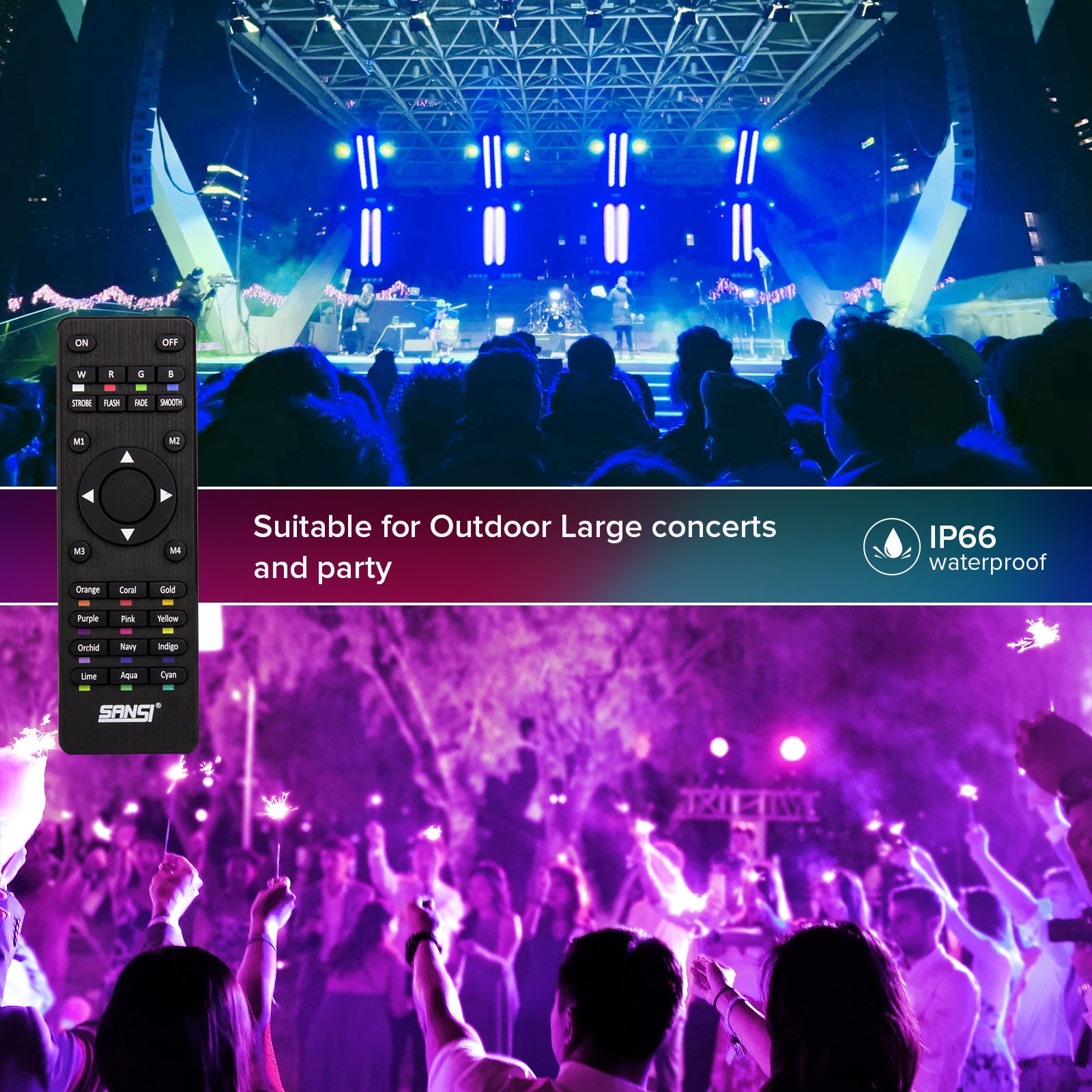 Upgraded 50W RGB LED Flood Light (US ONLY) is IP66 waterproof，which is suitable for outdoor large concerts and party..
