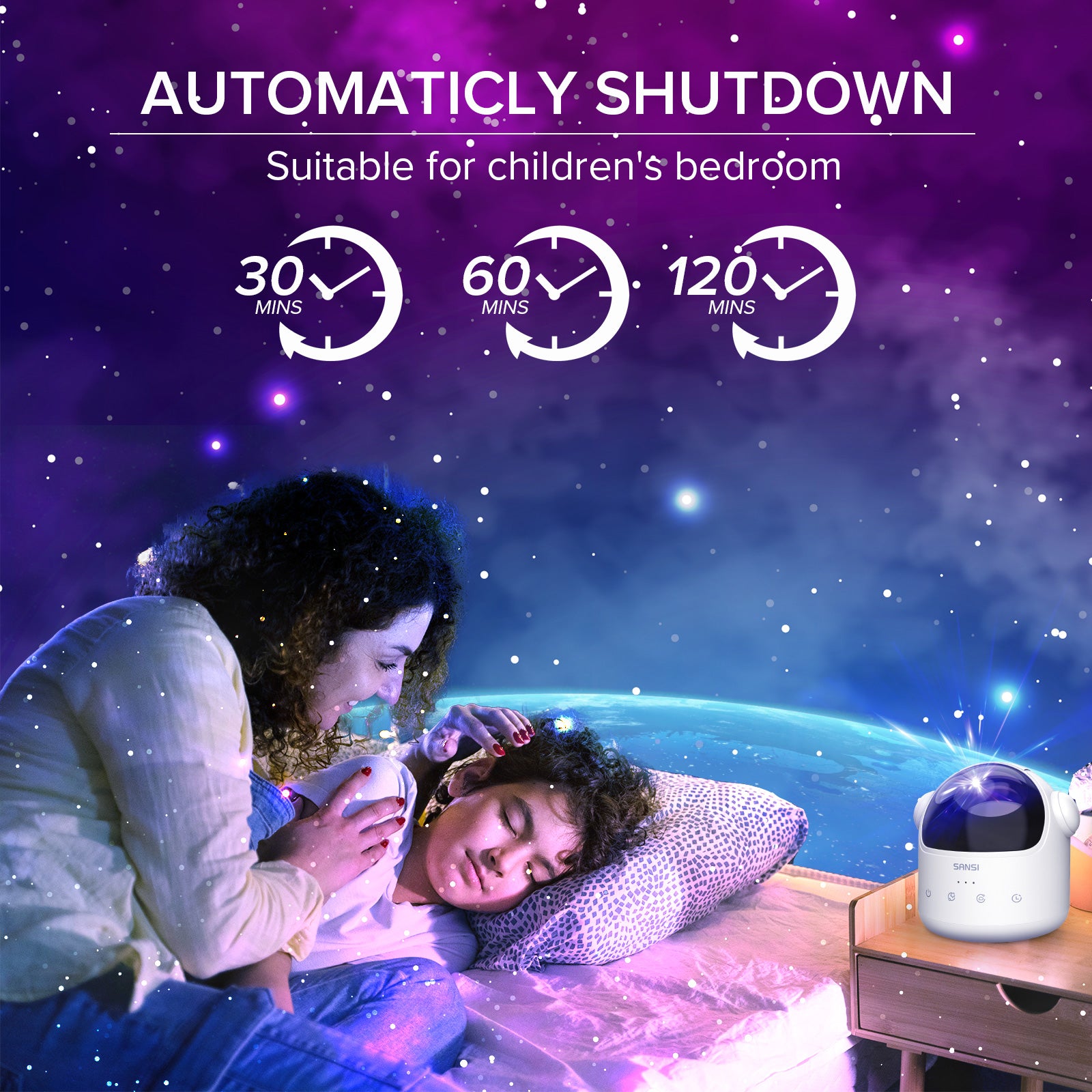 5W Star Projector can be shut down automaticly，suitable for children‘s bedroom.