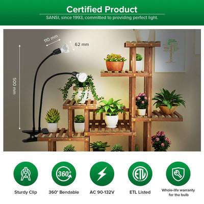 indoor plant stand with lights SANSI 20W Full Spectrum LED Grow Light natural Light for Indoor Plants EU 220V / White / 1-pack