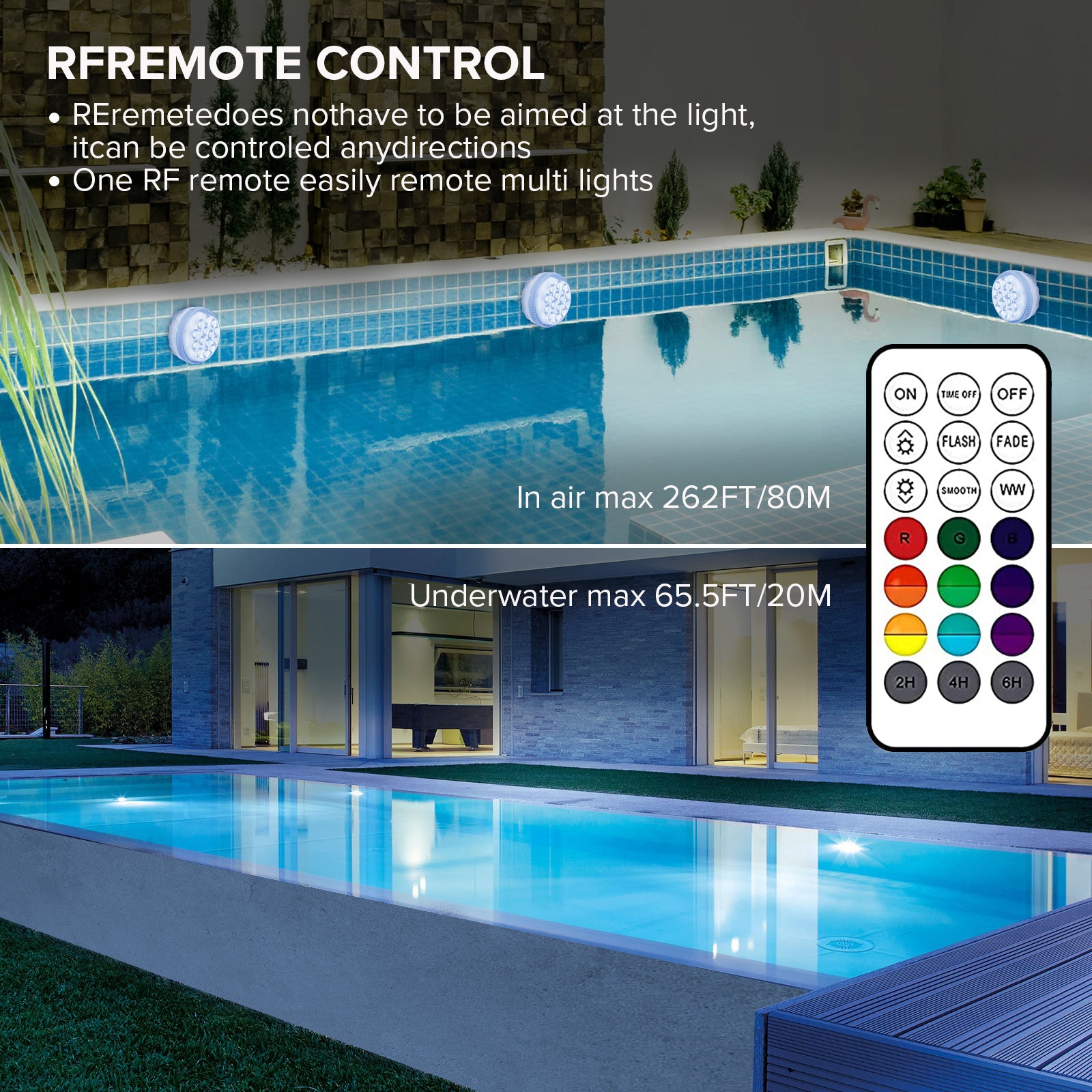 RGB LED Submersible Pool Light (US ONLY) is controled by RF remote.