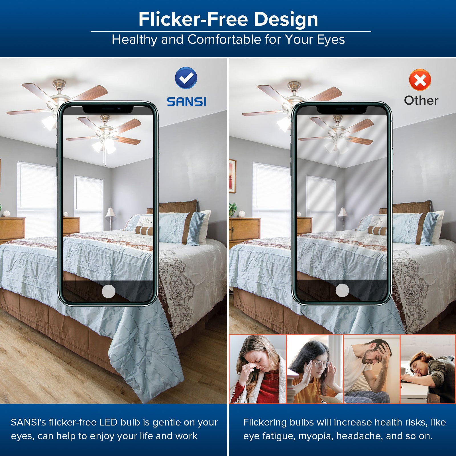 Upgraded A19 13W led light bulb with energy efficient for bedroom, flicker-free design, healthy and comfortable for your eyes