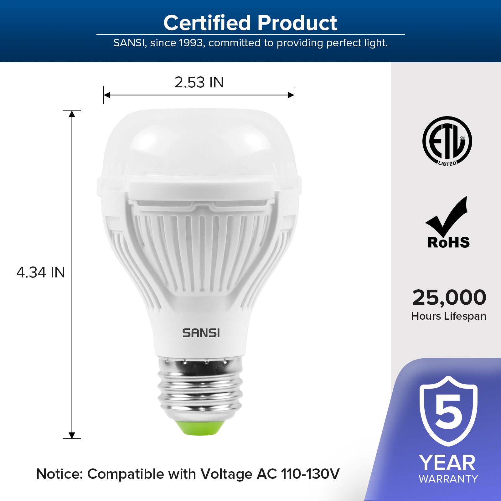 Upgraded A19 13W led light bulb with energy efficient for bedroom has ROHS certification, 25,000 hours lifespan