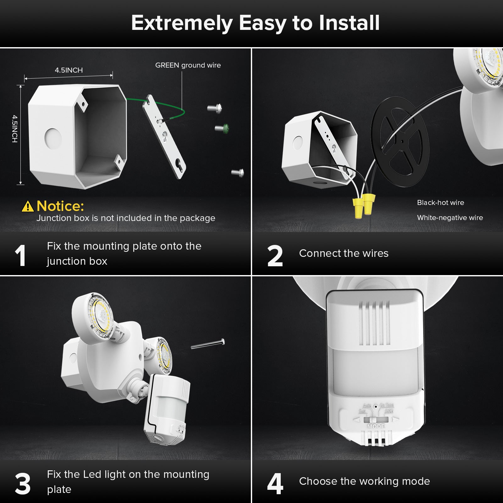 15W LED Security Light (Dusk to Dawn & Motion Sensor) is extremely easy to install