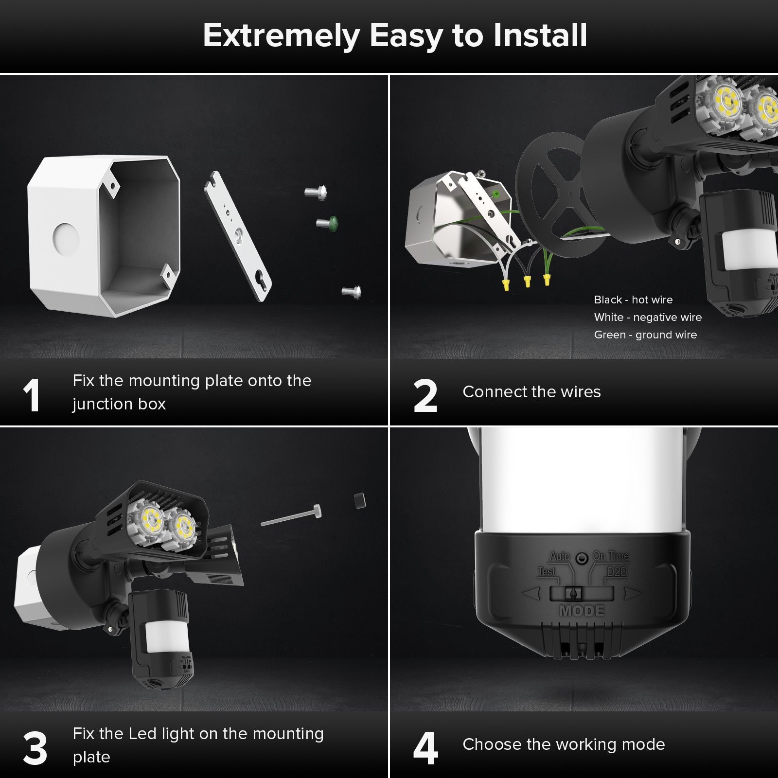 18W LED Security Light (Dusk to Dawn & Motion Sensor) is extremely easy to install