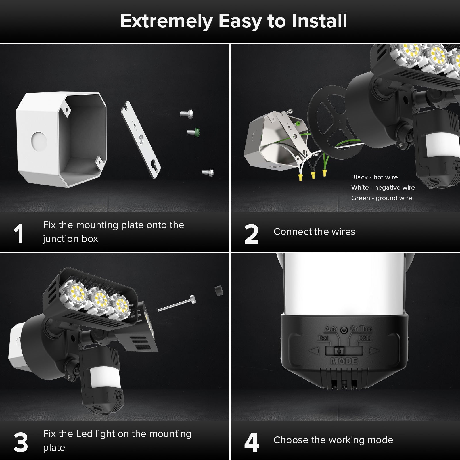 27W LED Security Light (Dusk to Dawn & Motion Sensor) is extremely easy to install