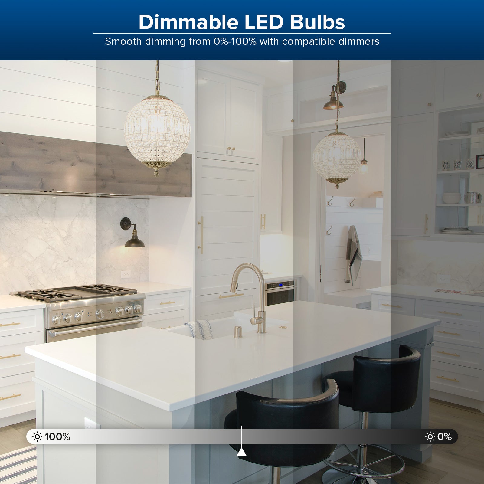 Dimmable LED 5000K Bulbs,Smooth dimming from 0%-100% with compatible dimmers.
