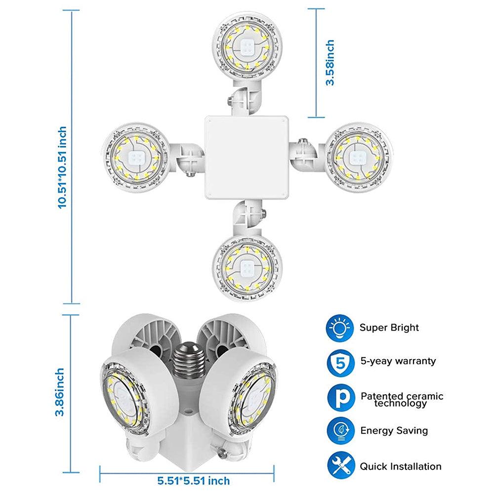 The dimension of 30W LED Garage Light (Folding Wings).