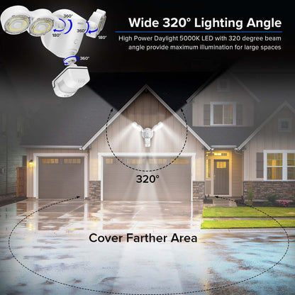 30W LED Security Light (Dusk to Dawn & Motion Sensor) equipped with high power 5000K daylight led chips with 320° adjustable angles for flexible application