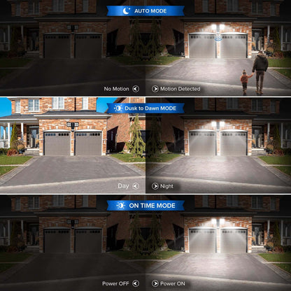 Square 36W LED Security Light (Dusk to Dawn & Motion Sensor) with 3 modes, auto mode, dusk to dawn mode, on time mode