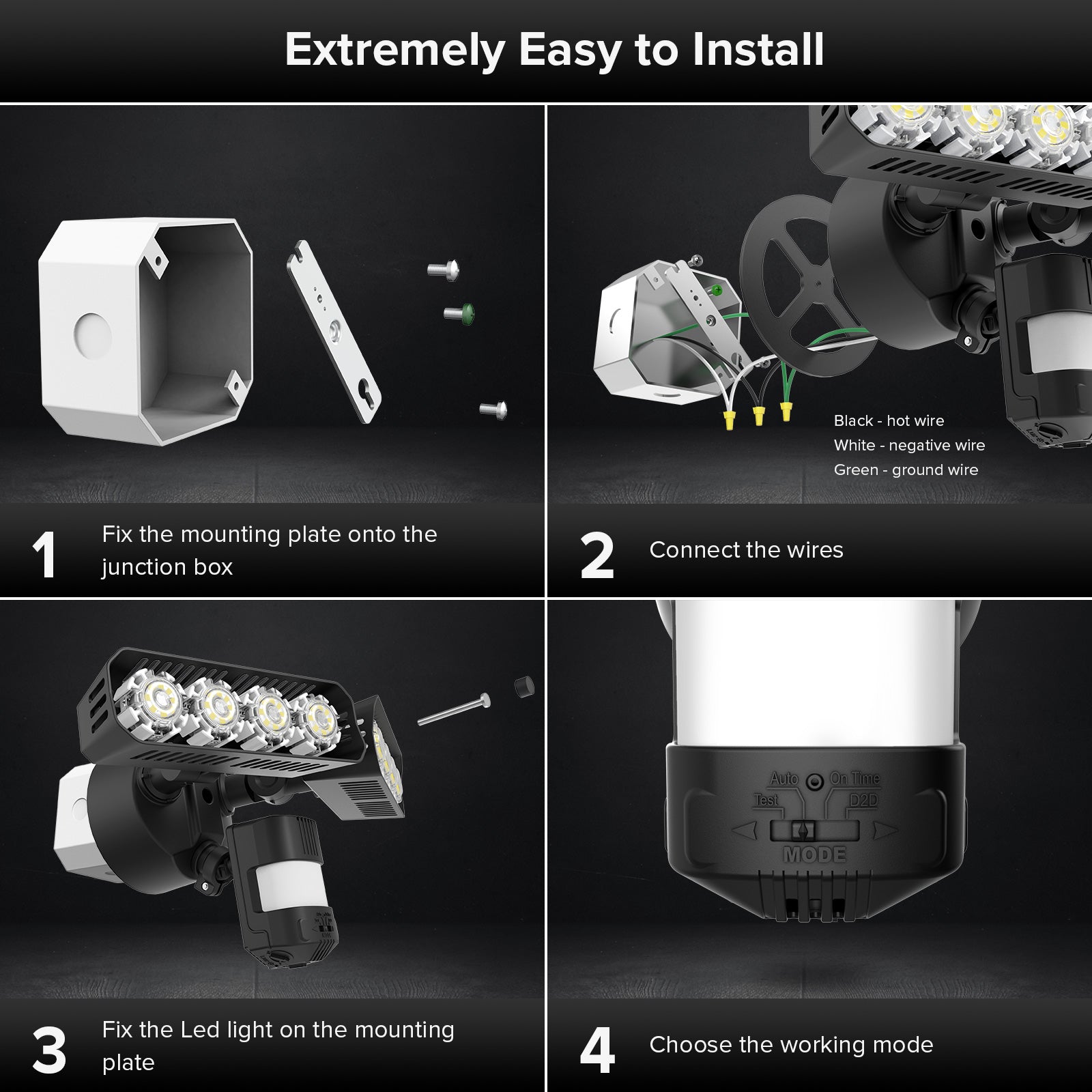 Rectangle 36W LED Security Light (Dusk to Dawn & Motion Sensor) is extremely easy to install