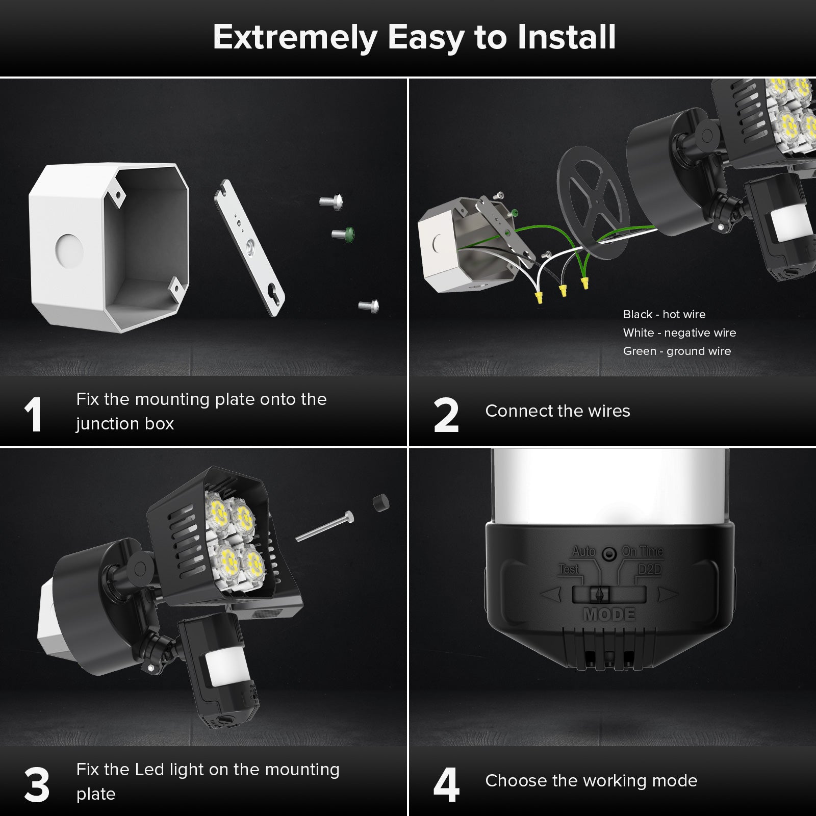 Square 36W LED Security Light (Dusk to Dawn & Motion Sensor) is extremely easy to install