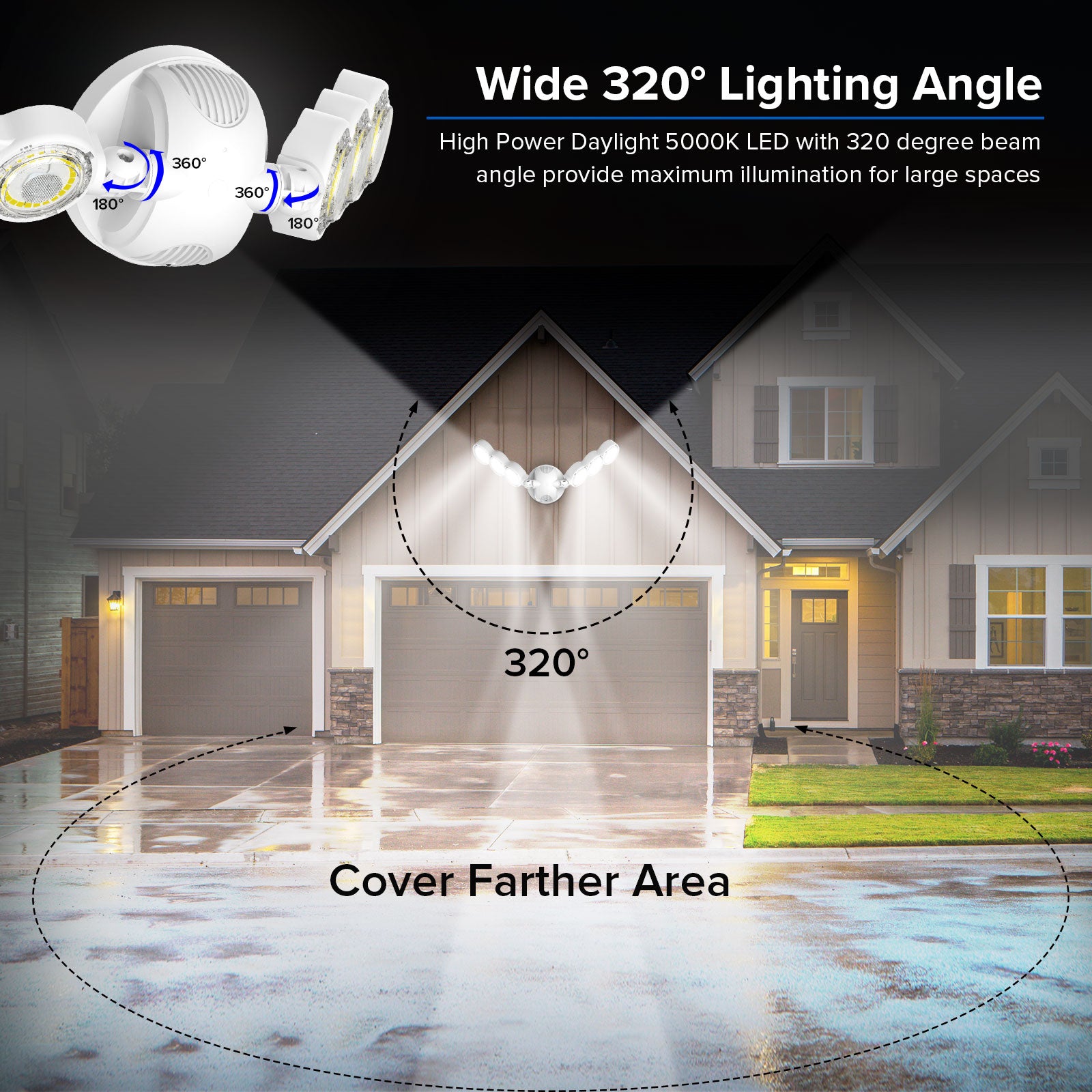 45W LED Security Light (Dusk to Dawn) with high power daylight 5000K led with 320 degree beam angle provide mavimum illumination for large spaces