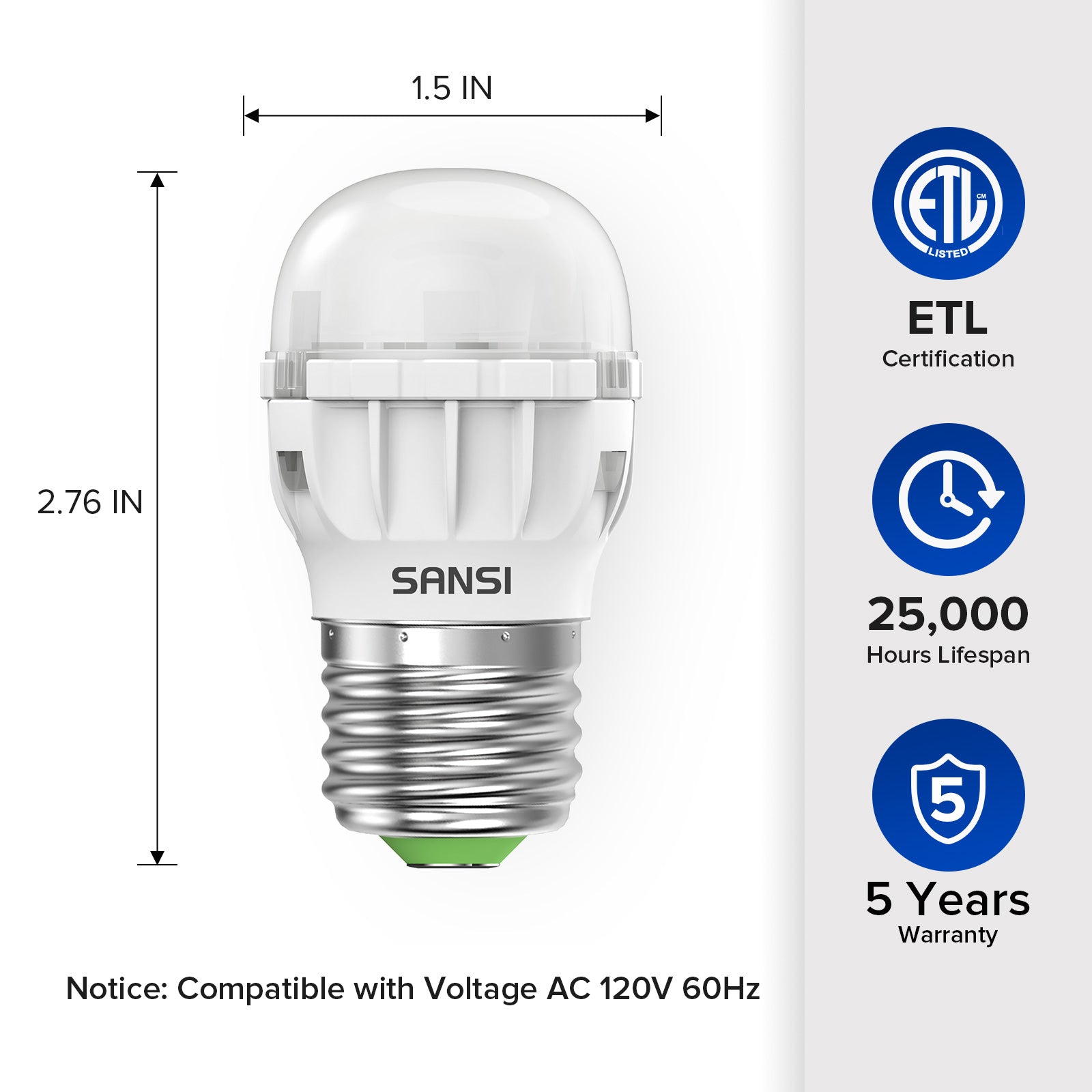 A11 4W LED Light Bulb has ROHS certification, 25,000 hours lifespan, 5-year warranty