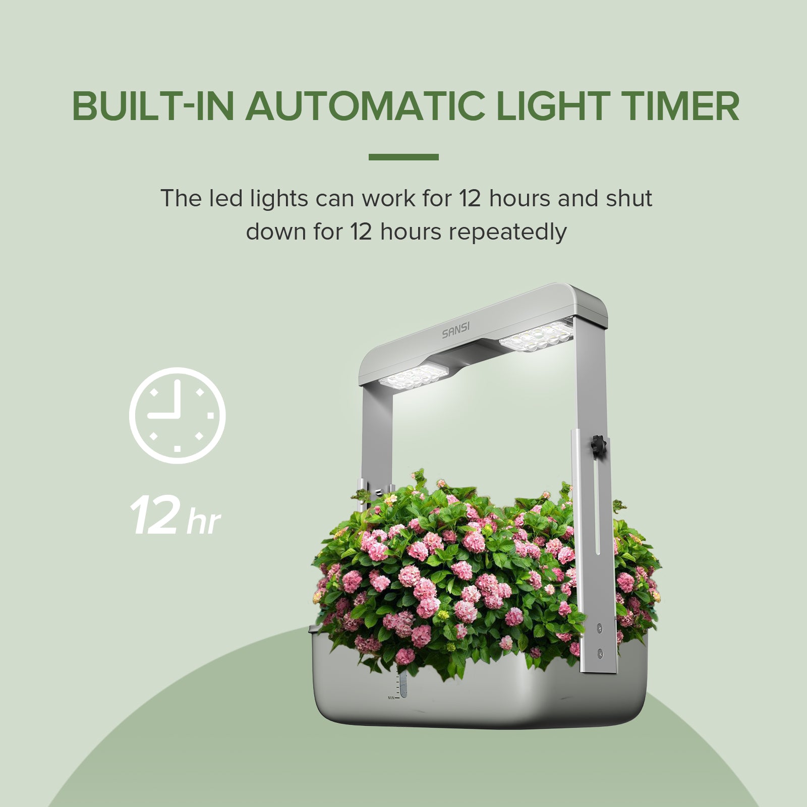 Hydroponics Growing System (US ONLY) has automatic light timer，which can work for 12 hours and shutdown for 12 hours repeatedly.