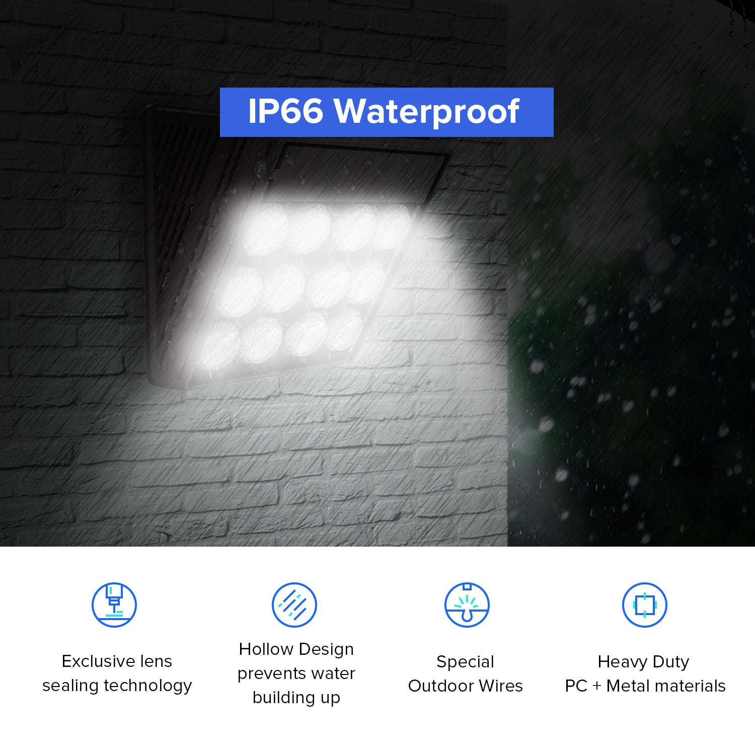 70W LED Wall Pack Light (Dusk to Dawn) is IP66 waterproof.