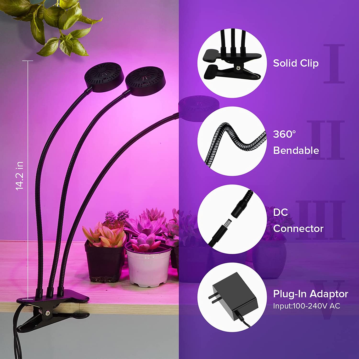 24W Adjustable 3-Head Clip-on Grow Light (US EU UK ONLY)