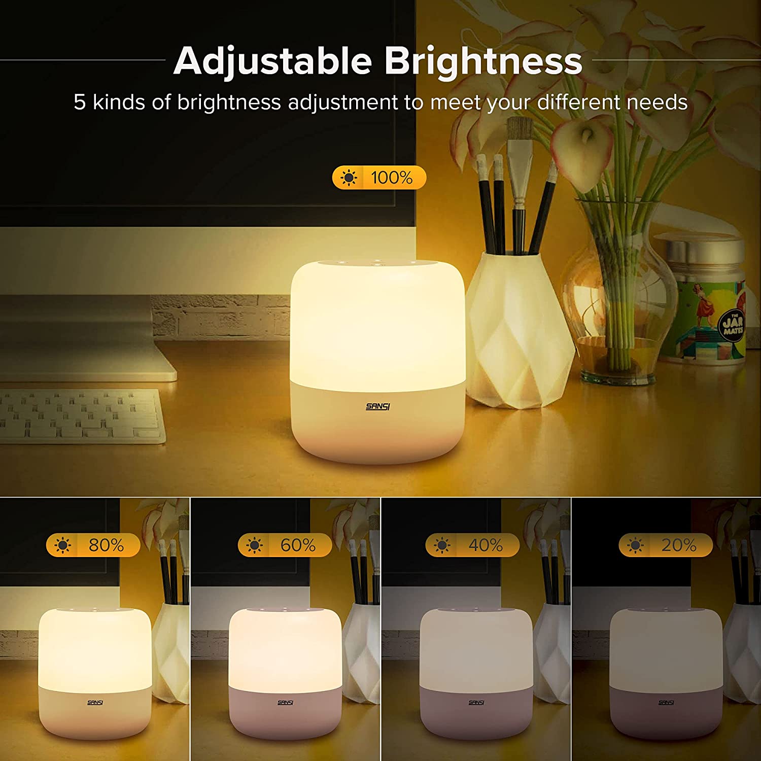 6W LED RGB Touch Sensor Table Lamp (US Only) has adjustable brightness，5 kinds of brightness adjustment to meet your different needs.