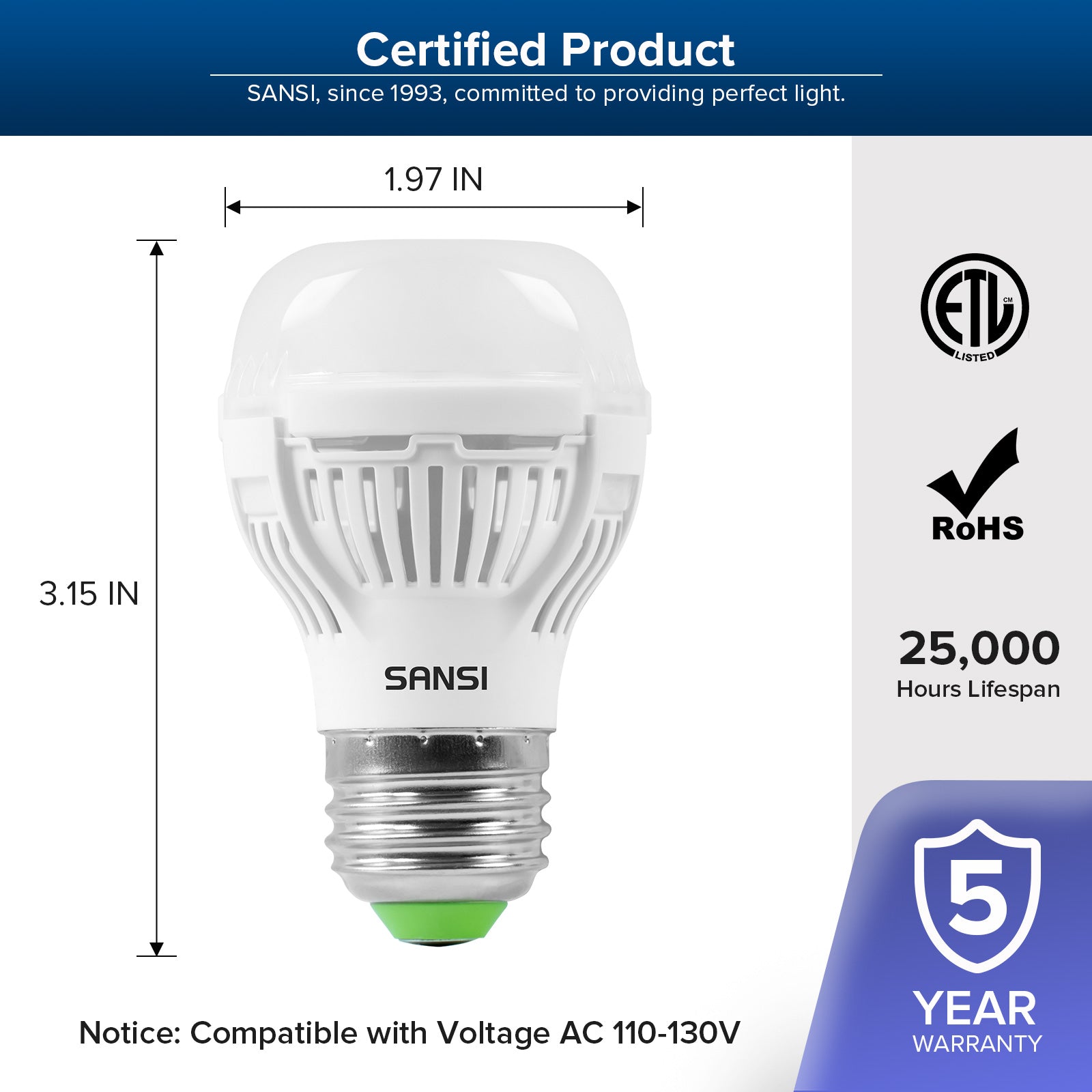 Upgraded A15 9W led light bulb has ROHS certification, 25,000 hours lifespan