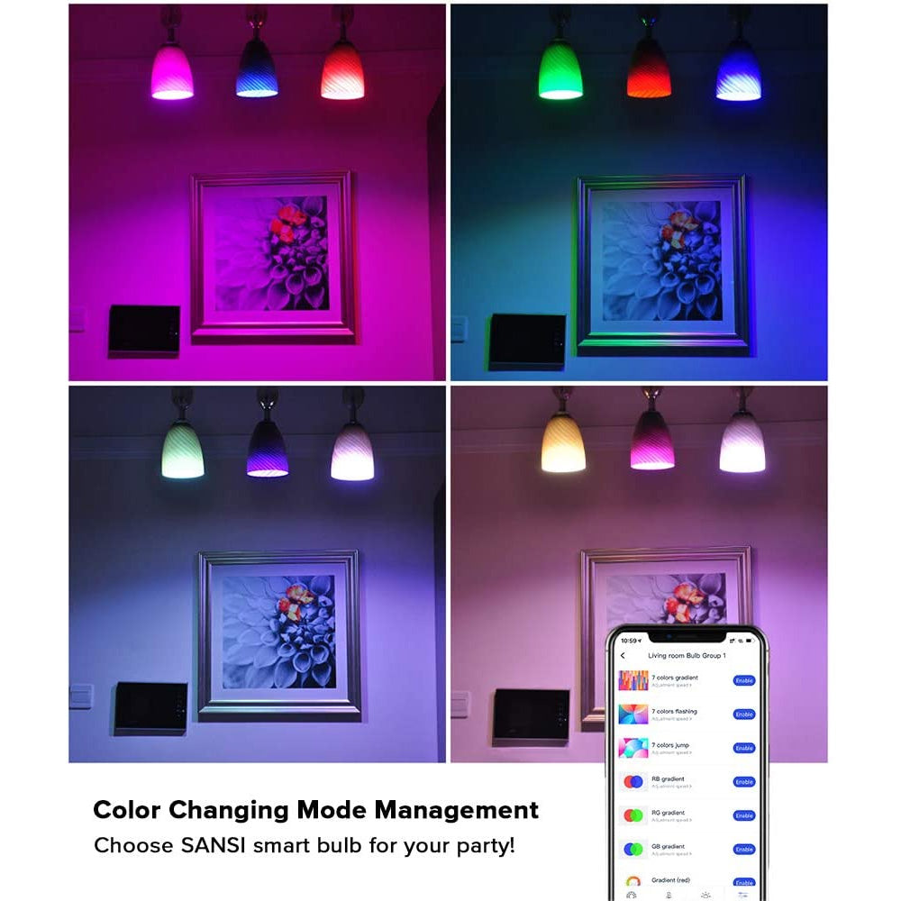 A19 10W LED Smart Light Bulb, color changing mode management, choose SANSI smart bulb for your party